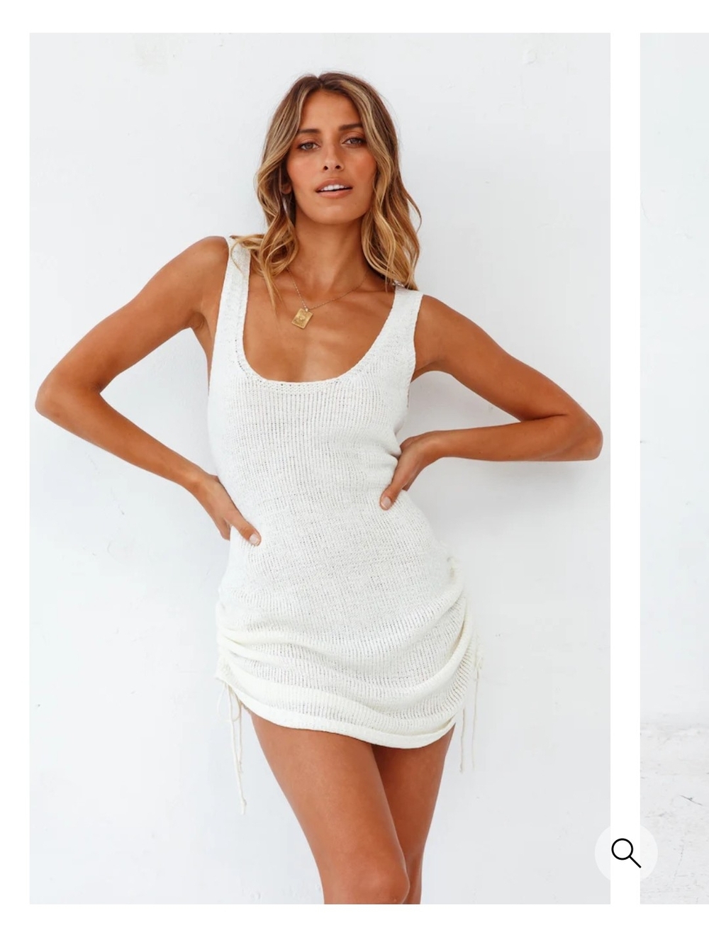 Sleeveless Scoop Neck Knit Mini Dress in Cream